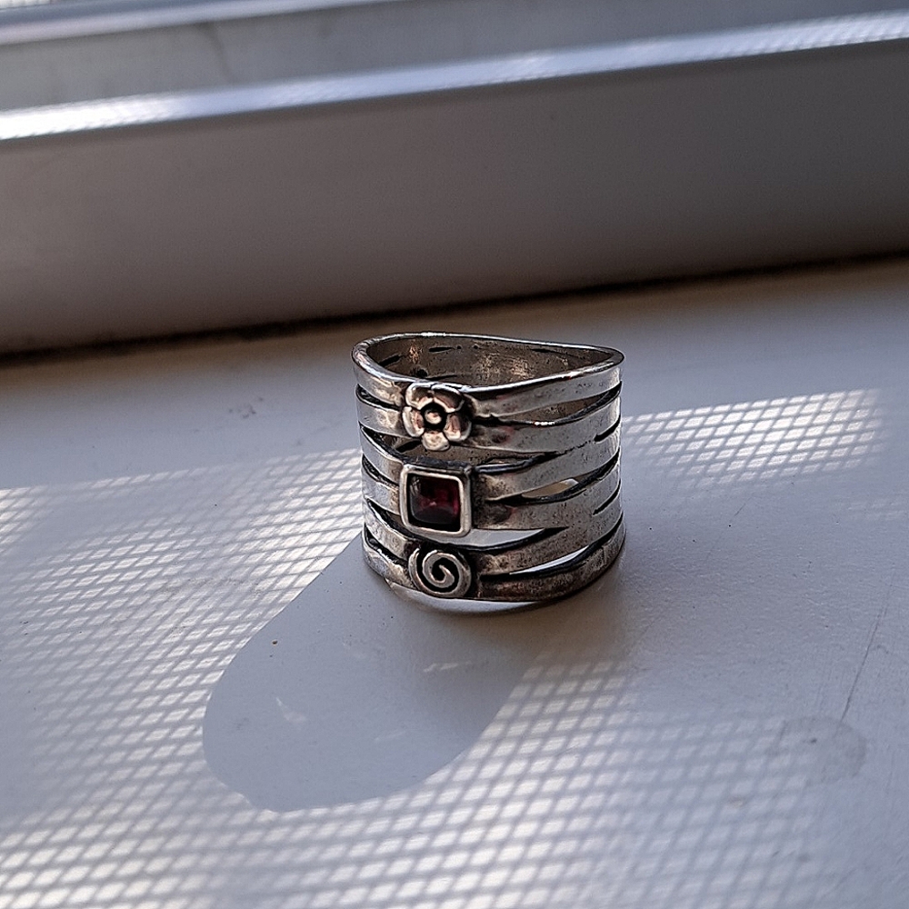 Unique Silver Ring W/ Red Stone - image 1